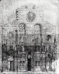 Projekt fasady Santa Maria del Fiore lub Duomo, Florencja (pióro i atrament na papierze) (zdjęcie czarno-białe)