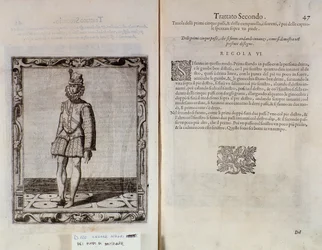 Podwójna strona Le Gratie dAmore (Le Grazie dAmore) włoskiego tancerza Cesare Negri pt. Il Trombone (1536-1604), traktat o tańcu