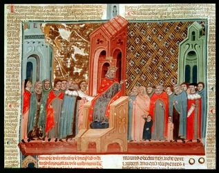 Cesarz Justynian (483-565) i jego dwór, z Justinianus Institutiones