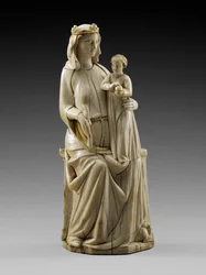 Madonna z Dzieciątkiem na tronie, ok. 1350-1375 (kość słoniowa ze śladami polichromii)