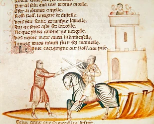 Walka między żołnierzem konnym a żołnierzem pieszo, z Codex Entree dEspagne