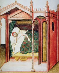 Fol.101r Bezsenność, ilustracja z Tacuinum Santiatis Codex Vindobonensis