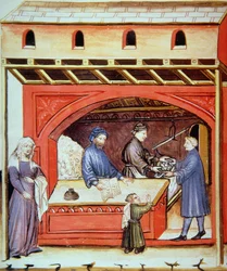 Fol.62v Sprzedaż soli, ilustracja z Tacuinum Santiatis Codex Vindobonensis