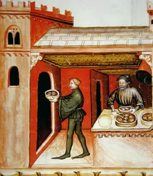 Fol.76r Mięso i Galaretka, ilustracja z Tacuinum Santiatis Codex Vindobonensis