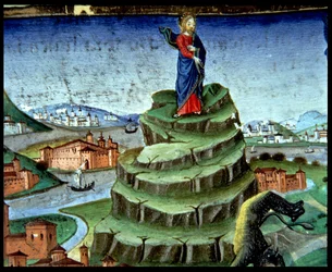 Fol.84r Diabeł po raz drugi kusi Chrystusa na górze (welum)