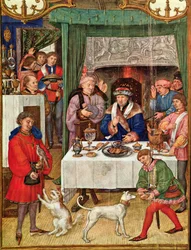 Fol 1v Miesiąc styczeń: Bogaty Lord przy stole, z Breviarium Grimani, ok.1515