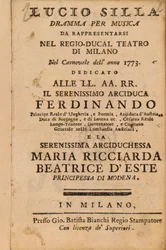 Frontyspis Mozarta Lucio Silla, wykonany w Mediolanie w 1773 r.