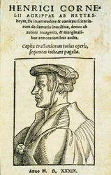 Frontyspis De Incertitatem et Vanitate declamato invectiva, Heinrich Cornelius Agrippa, 1539 (druk i drzeworyt na papierze)