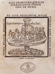 Frontyspis Liii Graegorii Ziraldi Ferrara Syntagma De Mvsis autorstwa Giglio Gregorio Giraldi