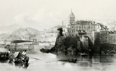Mur mariny w Genui z Villa Doria Pamphili w tle, grawer, ok. 1850, Włochy