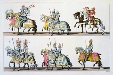 Święte Cesarstwo Rzymskie: Uczestnicy turnieju na Zamku Luksemburskim w czasach Maksymiliana I, z Costumi dei Romani, Svizzeri.. c.1800-18