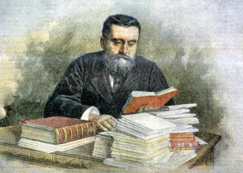 Jean Jaurès przy biurku do czytania (1859-1914) - w "La Tribuna illustrata"