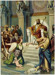 Wyrok Salomona - w „Klasycznej Złotej Biblii: Historia Objawienia Bożego w starożytnym i nowym napięciu” ”Giovanni Ladislao Sykora (t. 1), przetłumaczony przez Don Clemente Benetti. (Biblia włoska)