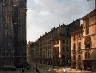 Nawa katedry w Mediolanie (Piazza del Duomo) - Anonimowy obraz - Olej na drewnie - 1840 Museo Civico di Milano, Palazzo Morando