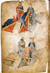 Lancelot du Lac z królową Ginewrą. Rękopis autorstwa Rusticano da Pisa. z XIII wieku. Wenecja Biblioteca Marciana