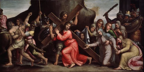"Chrystus niosący krzyż" (Chrystus niosący krzyż) Obraz szkoły włoskiej. 1550-1600 Manieryzm. Regionalna Galeria Sztuki Deineka, Kursk Rosja