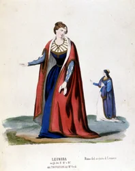 Kostium Leonory do pierwszego przedstawienia Trouvère (Trovatore) Giuseppe Verdiego (1854) biblioteca de la scala de Milan