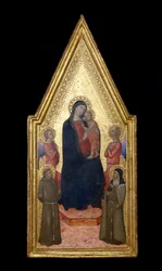 Madonna z Dzieciątkiem ze św. Franciszkiem, św. Klarą i dwoma aniołami, 1340-50 (tempera i złoty płatek na desce)