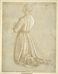 Mężczyzna klęczący do modlitwy, widziany od tyłu (metalpoint z gwaszem na papierze)