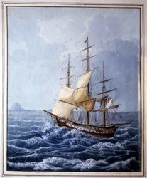 Marie Louise z Parmy na pokładzie żaglówki zabierającej ją do Neapolu 10.07.1824 r., obraz B. Boccaccio.Museo Glauco Lombardi z Parmy
