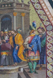 Małżeństwo Dziewicy, mozaika, górny wierzchołek fasady katedry w Orvieto, Umbria, Włochy