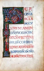 Pani 49. f.4r Historyczny inicjał „P”, z mszału (welum)