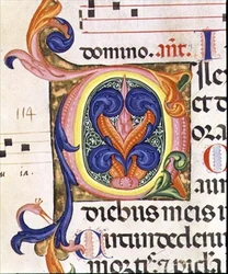 Ms 559 f.206v Historyczny inicjał „O”, z Psałterza Santa Maria Novella, iluminowany przez Paolo Soldiniego (fl.1342-86) 1379 (welum)