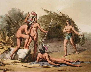 Mieszkańcy Gujany, z „Le Costume Ancien et Moderne”, autorstwa Julesa Ferrario, opublikowany ok. 1820-30 (kolor grawerowany)