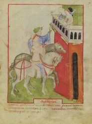 Nouv Acq Lat 1673 f.93 Jazda konna, z Tacuinum Sanitatis, c.1390-1400