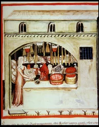 Nova 2644 f.46r Sprzedaż ryżu, z Tacuinum Sanitatis Code Vindobonensis