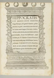 Osiemdziesiąt tomów, korpus Hipokratesa przetłumaczony z greki na łacinę przez Marka Fabiusa Calvusa (ok. 1440-1527), Rzym: Franciscus Minutius Calvus