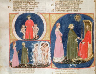 Paradiso VI f.56v Rozmowa z Justynianem, z Boskiej komedii Dante Alighieri (1265-1321)