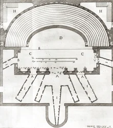 Plan teatru Olimpico w Vicenzy, zaprojektowanego przez Andreę Palladia (1508-80), zbudowanego w latach 1580-85