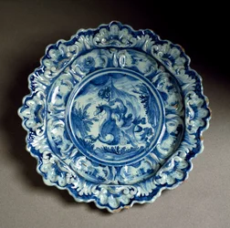 Talerz zdobiony postacią rycerza, ceramiczny, manufaktura Savona