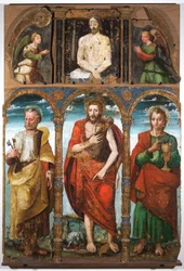 Poliptyk Świętego Jana Chrzciciela ze Świętym Piotrem i Świętym Janem Ewangelistą, pierwsza połowa XVI wieku (tempera na płycie)