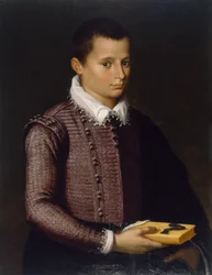 Portret chłopca trzymającego książkę (olej na desce lipowej)