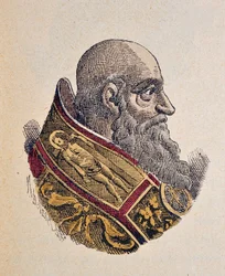 Portret papieża Pawła III (Paolo, Paulus lub Alessandro Farnese) (1534-1549), 1898 (rycina z późniejszym zabarwieniem)
