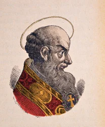 Portret papieża świętego Pie V (Pius lub Pio) (1566-1572), 1898 (rycina z późniejszym zabarwieniem)