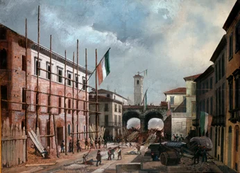 Rewolucje 1848, Pięć dni Mediolanu: obrona łuku Porta Nuova 19 marca (obraz