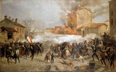 Rewolucje 1848, Pięć dni Mediolanu: powstańcy przejmują porta Tosa 22 marca (obraz