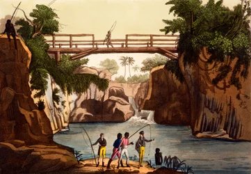 Rzeka Roccie w pobliżu San Benedetto, Wyspa Madagaskar, z kostiumów ... Giulio Ferrario, ok. 1820-30
