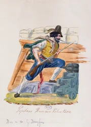 Popularny rzymski wolontariusz powstania 1848 w Rzymie (kolorowe grawerowanie)