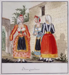 Sardyńskie kobiety w strojach z Campidano, drukowane ms.258, kolekcja Luzzetti