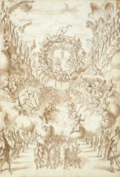 Scenografia do oper w teatrze San Salvatore w Wenecji, 1675 (mycie piórem i tuszem na papierze)