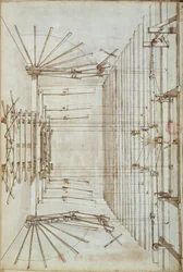 Maszyny sceniczne do oper w teatrze San Salvatore w Wenecji, 1675 (mycie piórem i tuszem na papierze)