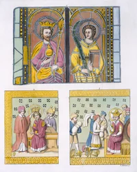 Dekoracja witrażowa ze starego kościoła w Uppsali, płyta 42 z Le Costume Ancien et Moderne autorstwa Julesa Ferrario, wydana ok. 1820-30