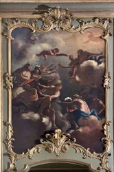 Rada Bogów: Zeus na Olympusie otacza bóstwa. Malarstwo Szkoły Włoskiej (XVIII wiek)