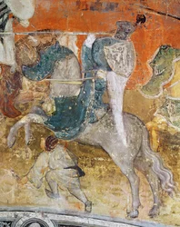 Miesiąc luty, fragment rycerza na turnieju, ok. 1400 (fresk)