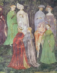Miesiąc czerwiec, fragment spacerujących szlachciców i kobiet, ok. 1400 (fresk)