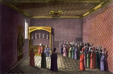 Sala tronowa sułtana, tablica 29 z części III, tomu I „Historii narodów”, rytował Giacomo Bussi